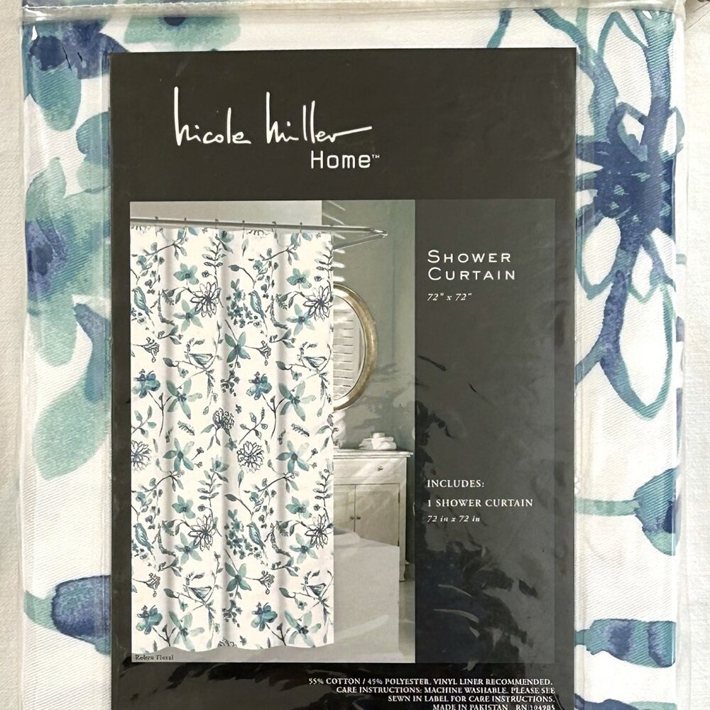 Nicole Miller Fabric Shower Curtain Robyn Floral 72 x 72 100% Cotton Blend NOS
